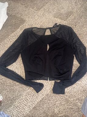Guess Black Long-Sleeve Mesh Crop Top with Keyhole